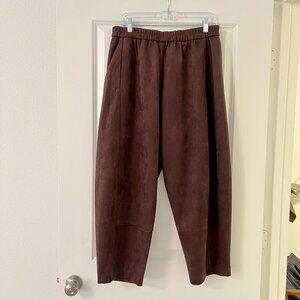 Max London Brown Faux Suede Barrel Leg Pants